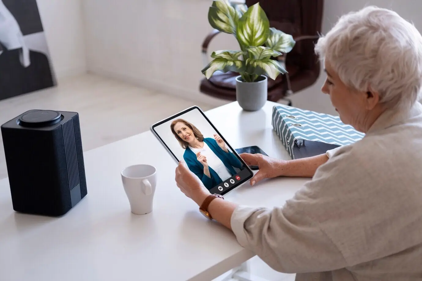 Older adults making a video call
