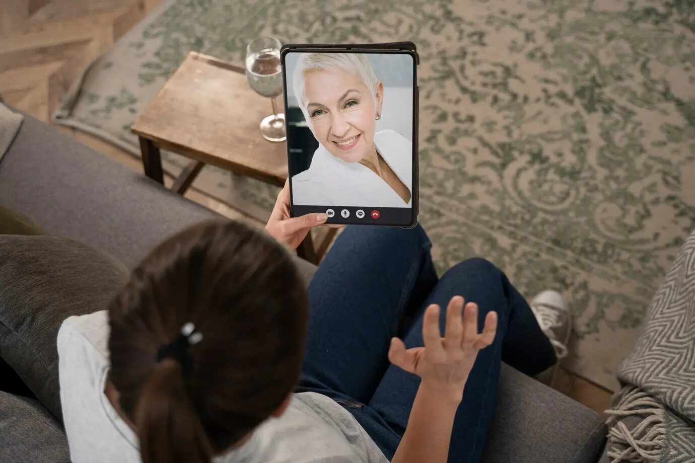 Older adults having a video call